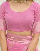 Baby Pink Chanderi Woven Saree