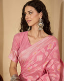 Baby Pink Chanderi Woven Saree