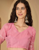 Baby Pink Chanderi Woven Saree