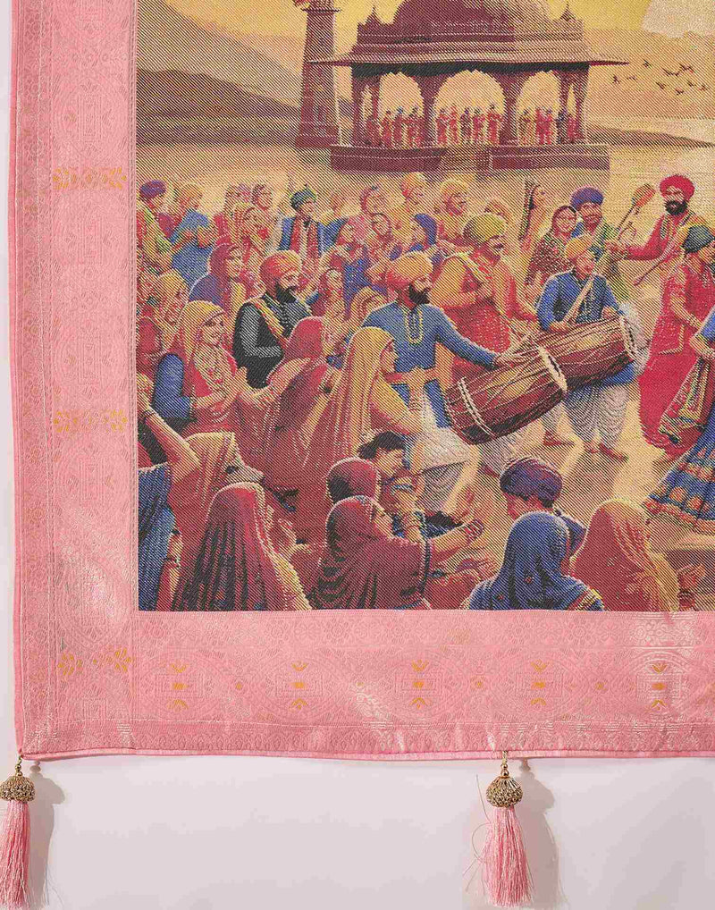 Baby Pink Chanderi Woven Saree