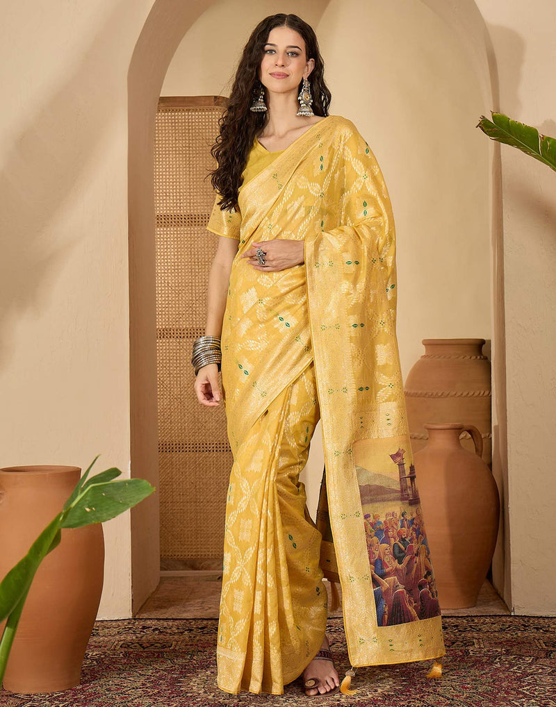 Yellow Chanderi Woven Saree