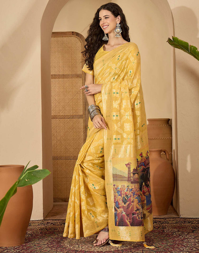 Yellow Chanderi Woven Saree