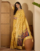 Yellow Chanderi Woven Saree