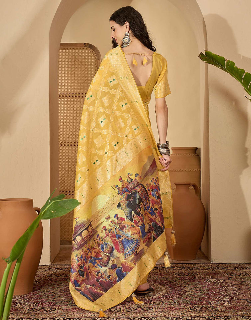 Yellow Chanderi Woven Saree