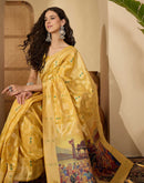 Yellow Chanderi Woven Saree