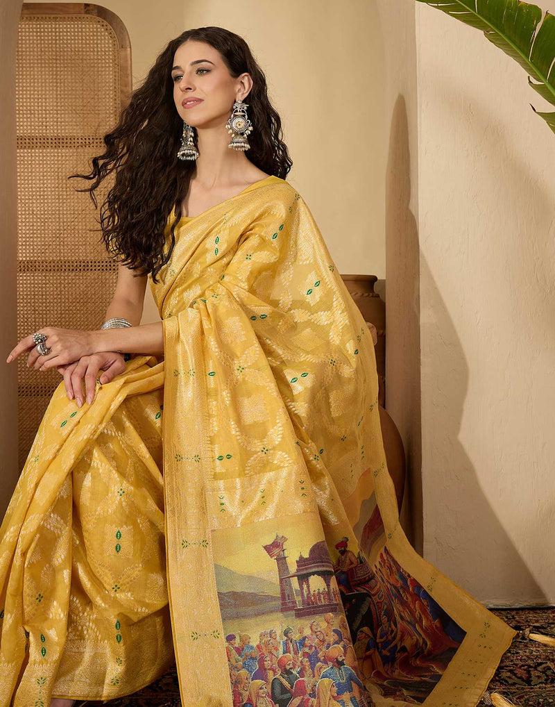 Yellow Chanderi Woven Saree
