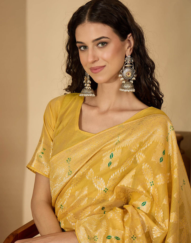 Yellow Chanderi Woven Saree