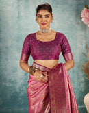 Pink Silk Woven Banarasi Saree