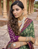 Dark Green Cotton Printed Patola Saree
