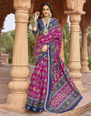Rani Pink Cotton Printed Patola Saree