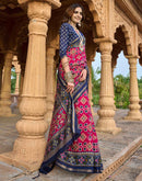 Rani Pink Cotton Printed Patola Saree