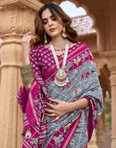 Grey Cotton Printed Patola Saree