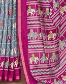 Grey Cotton Printed Patola Saree
