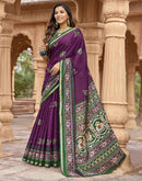 Dark Purple Cotton Printed Patola Saree