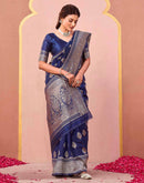 Dark Blue Silk Woven Banarasi Saree