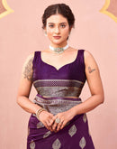 Dark Purple Silk Woven Banarasi Saree
