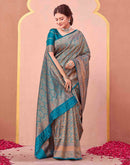 Teal Blue Silk Woven Banarasi Saree