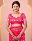 Bright Pink Organza Woven Saree