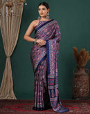 Navy Blue Satin Printed Saree