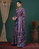 Navy Blue Satin Printed Saree