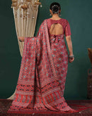 Red Satin Printed Saree