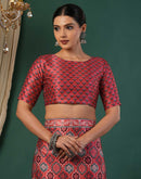 Red Satin Printed Saree