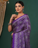 Violet Satin Printed Saree