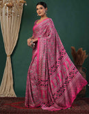 Pink Satin Printed Saree
