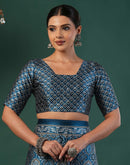 Rama Blue Satin Printed Saree