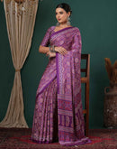 Dark Purple Satin Printed Saree