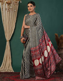 Off White Satin Printed Saree
