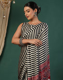 Off White Satin Printed Saree