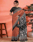 Brown Satin Printed Saree