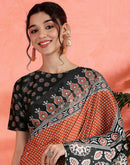 Brown Satin Printed Saree