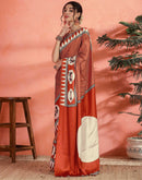 Orange Satin Printed Saree