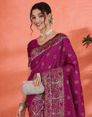 Dark Rani Pink Silk Woven Saree