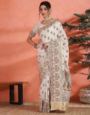 Off White Silk Woven Saree