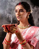 White Silk Woven Durga Puja Saree