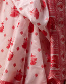 White Silk Woven Durga Puja Saree