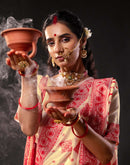 Cream Silk Woven Durga Puja Saree