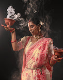 Cream Silk Woven Durga Puja Saree