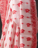White Silk Woven Durga Puja Saree