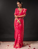 Rani Pink Silk Woven Banarasi Durga Puja Saree