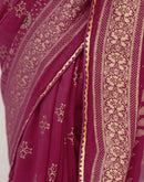 Rani Pink Silk Foil Printed Saree