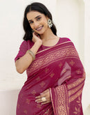 Rani Pink Silk Foil Printed Saree