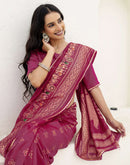 Rani Pink Silk Foil Printed Saree