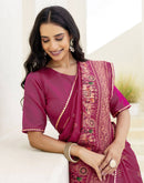 Rani Pink Silk Foil Printed Saree