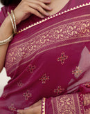 Rani Pink Silk Foil Printed Saree