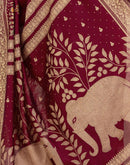 Maroon Silk Foil Printed Saree