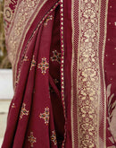 Maroon Silk Foil Printed Saree